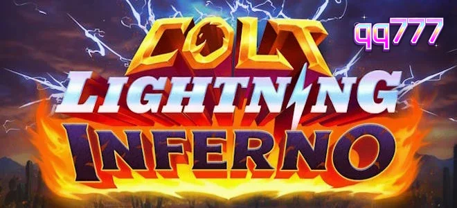 Colt Lightning Inferno স্লট গেমের একটি দৃশ্য যেখানে আগুনের শিখা এবং বিদ্যুৎ দেখা যাচ্ছে।